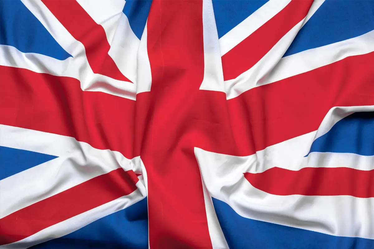 Detailed view of a rippled British flag