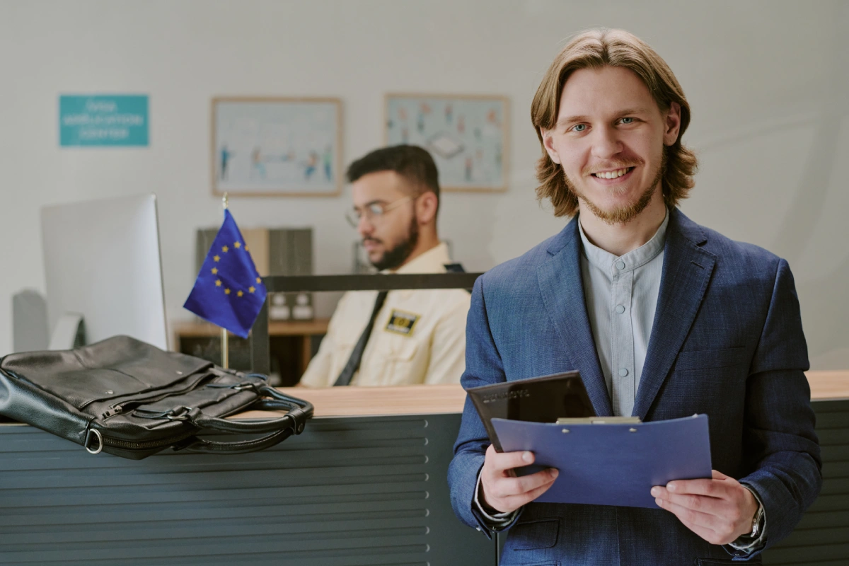 Two officers at EU customs representing the Golden Visa in Greece