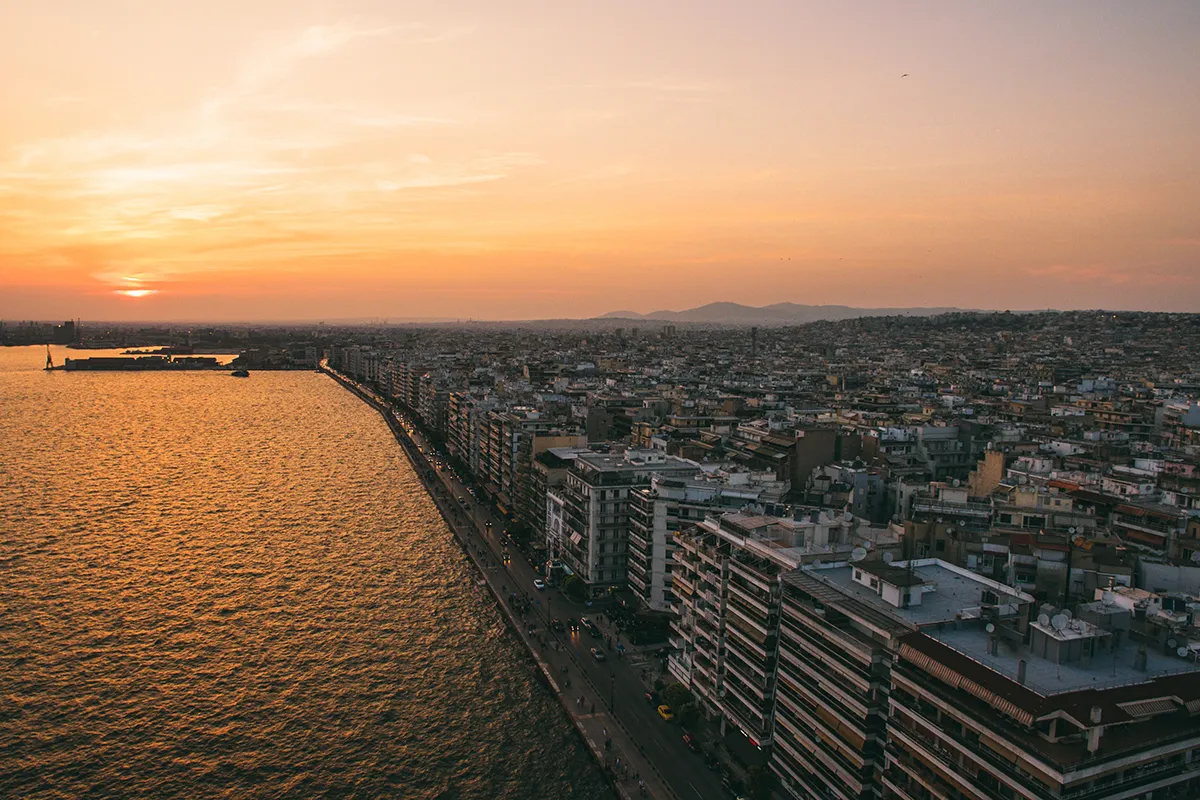Aerial view of Thessaloniki at sunset
